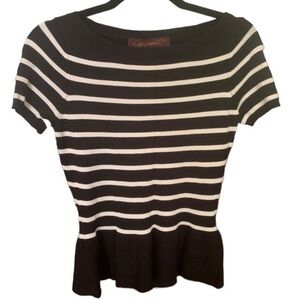 NEW Halfulrnstrum Short Sleeve Sweater Vest Peplum Black White Ladies Size XS